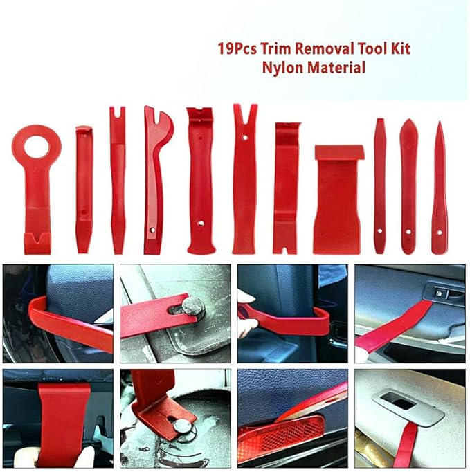 19Pcs Trim Removal Tool Set, Car Panel Door Audio Trim Removal Tool Kit for Automotive Auto Clip Pliers Fastener Remover Nylon Tool Set Vehicle Dash Radio Audio Installer with Storage Bag AUTR19NRD
