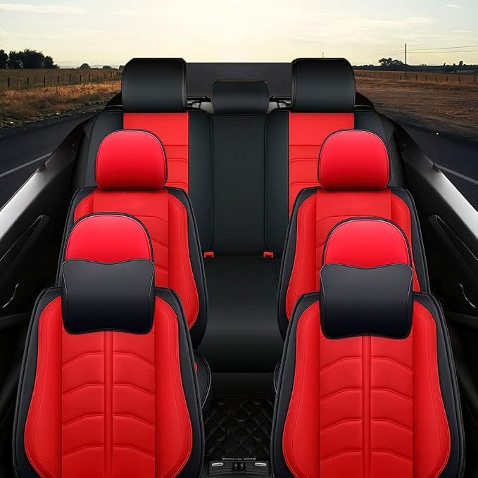 Car Seat Cover 7 Seats for Toyota Highlander 2001-2026, Durable Wear Resistant Waterproof Seat Cover, Breathable No Odor Premium Leather Vehicle Interior Accessories.(7 Luxury,Red)