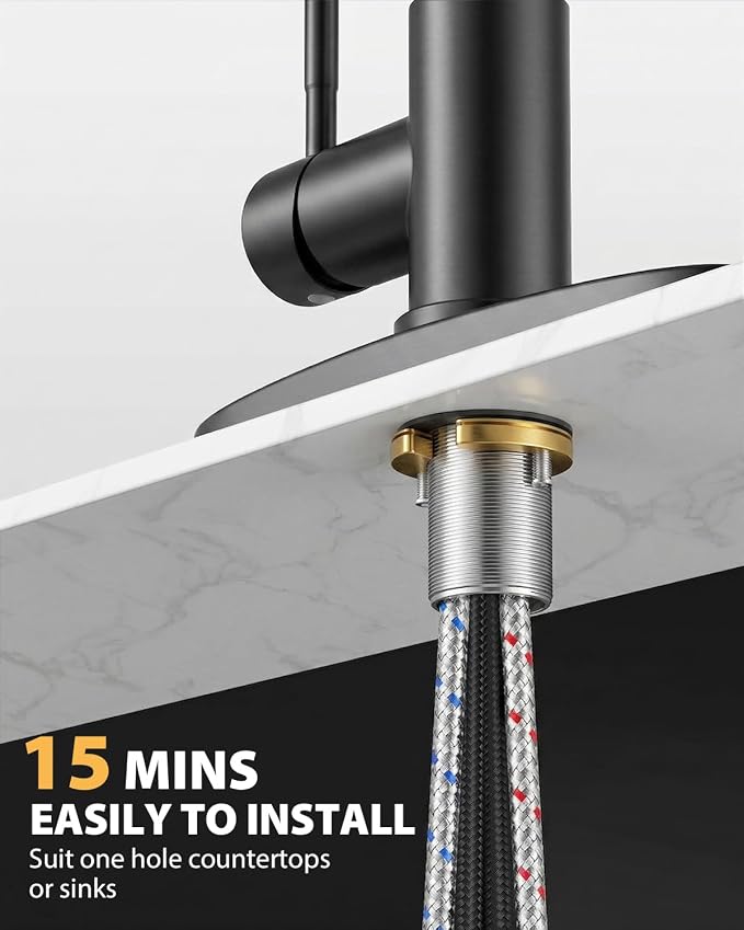 Hiqufet Kitchen Faucet with Pull Down Sprayer, High Arc Single Handle Kitchen Sink Faucet for Pot Filler, Single Hole Single Handle Stainless Steel Bar Sink Faucets