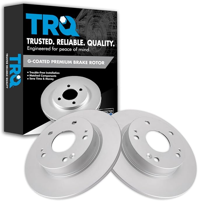 TRQ Rear Brake Rotor Set G Coated Solid Compatible with 2016-2024 Honda Civic 2019-2022 Insight
