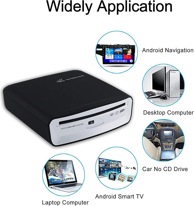 USB External Car Universal Connection Portable CD Player for Car Android Navigation/TV/Laptops Desktops with USB Port Plug and Play (Android Version 4.4 and Above)