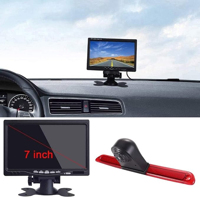 High Roof Mount 3rd Brake Light Rear View Backup Camera+7" inch TFT LCD Monitor Replacement for Van Mercedes Benz Sprinter W906/ VW Crafter Caravelle 2007-2015