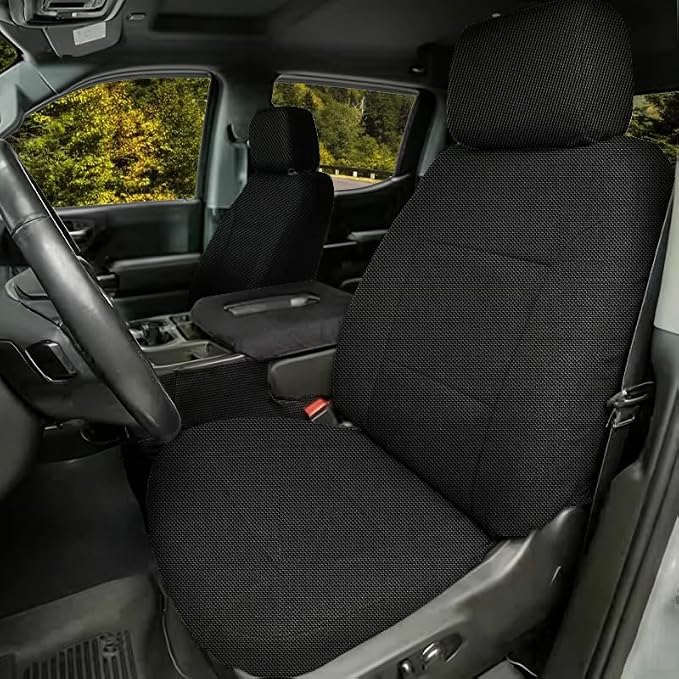 Thickened Composite Fabric Front & Rear Seat Covers for Chevy Silverado & GMC Sierra 1500 2015 2016 2017 2018 Durable Cloth Composite Foam with Headrest and Console Covers- Black