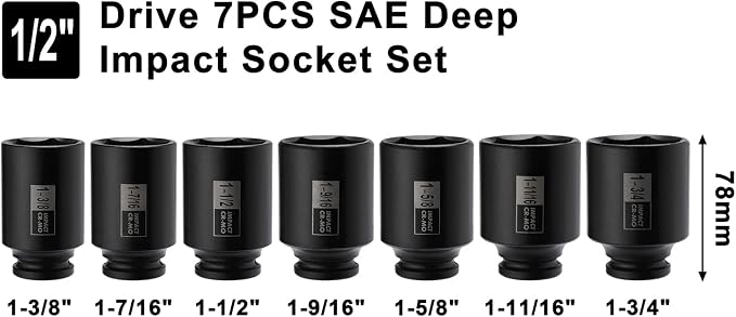 Mayouko 1/2" Drive SAE&Metric Spindle Axle Nut Sockets Set,Deep, 6-Point, CR-MO, 1-3/8" - 1-3/4", 29-38mm