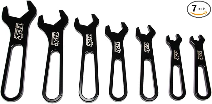 an Wrench Set, Single End, 7-Piece, 3 an to 16 an, Aluminum, Black Anodize- Kit