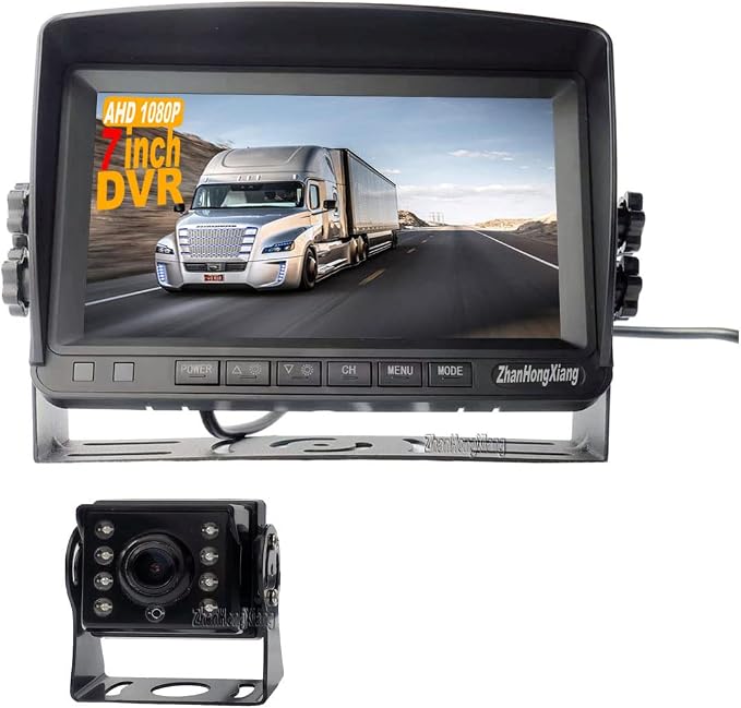 AHD 1080P RV Backup Camera 7 inch DVR Monitor System 12V/24V for Semi Bus Truck Trailer Camper 5th Wheel,IP69 Waterproof IR Reverse Rear View Mirror Camera with 4 Pin 15m Cable