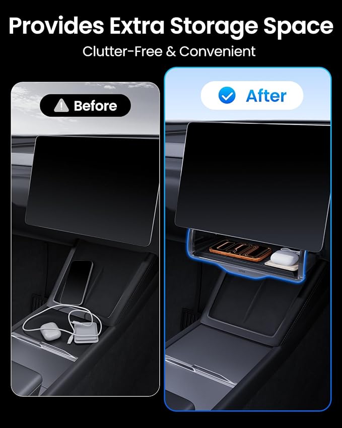 REEVAA Upgraded Tesla Model 3 Hidden Under Screen Storage Box for Model 3 2016-2026 (Fit New Model 3 Highland) [One-tap Open & Stable Installation] Model 3 Accessories, Center Console Organizer Tray