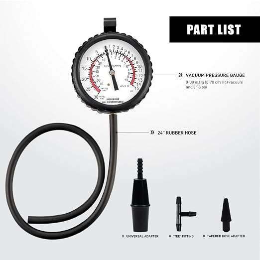 Fuel Pump Tester Gauge Kit, Leak Carburetor Pressure Diagnostics Kit, Vacuum Pump Tester Gauge for Carburetors & Vacuum Systems