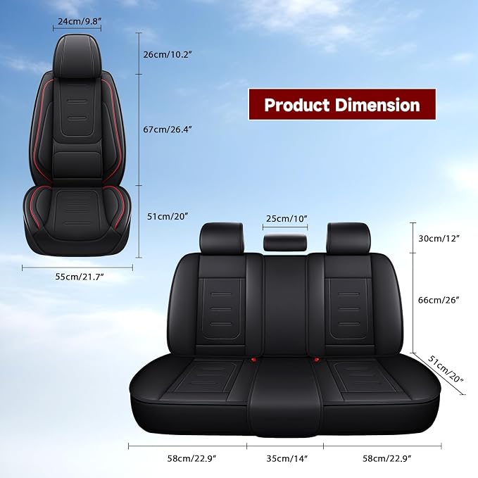otoez Nappa Leather Car Seat Covers Full Set, Breathable Leather Automotive Seat Covers Front & Rear Seat Protectors with Lumbar Support, Universal Fit for Most 5 Seats Cars SUV Truck Sedan (Black)