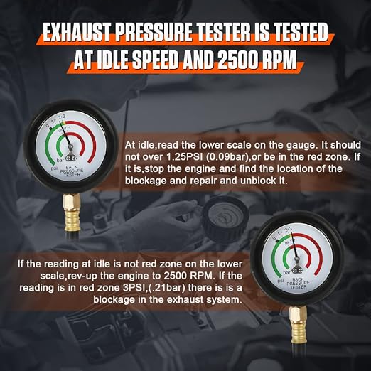DUOYI Exhaust Back Pressure Tester Kit with 6-Foot Hose,Professional Diagnosis Automotive Exhaust Back Pressure Gauge Kit Shockproof 2.5" HD Gauge,with M12 & M18 Adapter