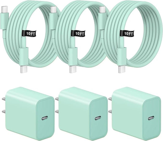 iPhone Charger Fast Charging 10FT iPhones 17 16 15 Charger 3 Pack Type C Chargers USB C Charger Compatible with iPhone Air 17/17 Plus/17 Pro/17 Pro Max/16/16 Plus/16 Pro/16 Pro Max(Green)
