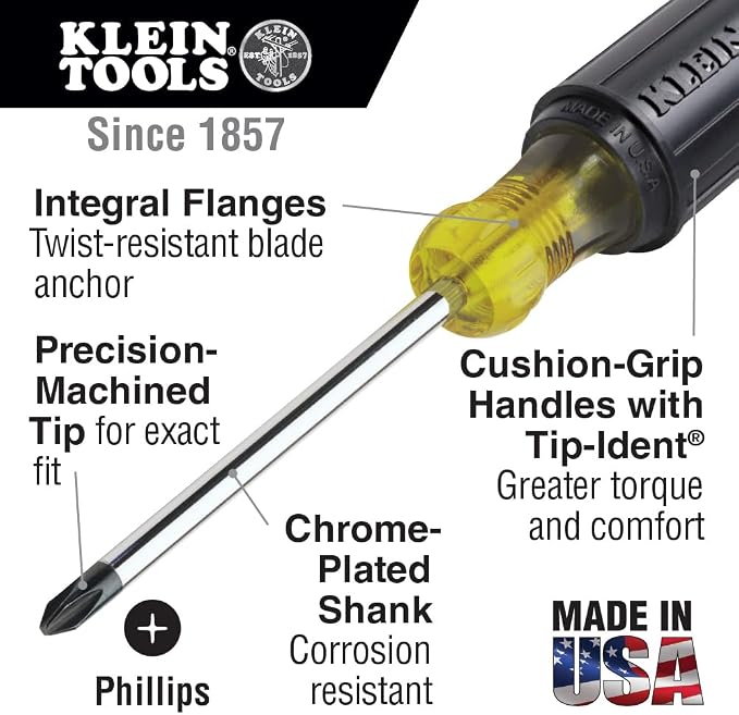 Klein Tools 9-Inch Lineman's Crimping Pliers and 5-Piece Screwdriver Set with Phillips, Slotted, Square and Cabinet Tip Drivers