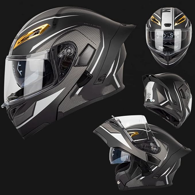 Full Face Motorcycle Bluetooth Helmets DOT Approved for Men Women Adults, Dual Visors Flip up Modular Bluetooth Integrated Motorcycle Helmet