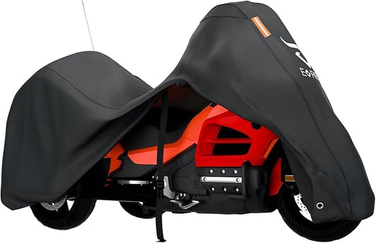 EVRBUL Trike Motorcycle Cover Waterproof 3-Wheel Vehicles Cover with Reflective Strips and Windproof Buckle Compatible with Harley Davidson CVO Tri Glide, Honda Gold Wing Trike 108× 59× 59 in