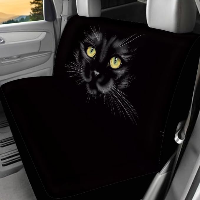 Black Cat Car Aaccessories Full Set of 17 Pcs,Black Cat Car Seat Covers Set with Heavy Duty Floor Mats,Steering Wheel Covers,Cool Print Seat Belt Shoulder Pad for Women Man,Universal Fit