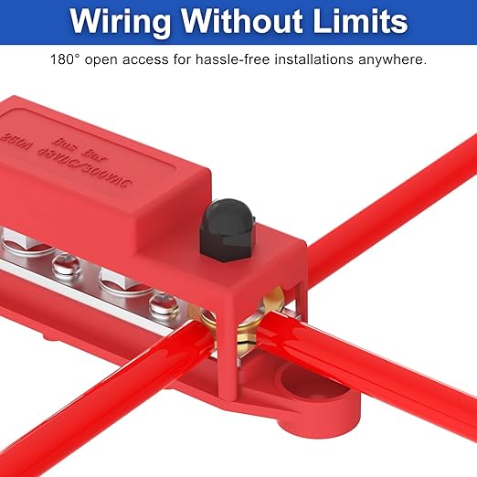 Upgraded Bus Bar 250A 12V Power Distribution Block with 5/16" (M8) 4-Posts Terminals Block with Cover for Automotive, Marine, Battery System (Black & Red)