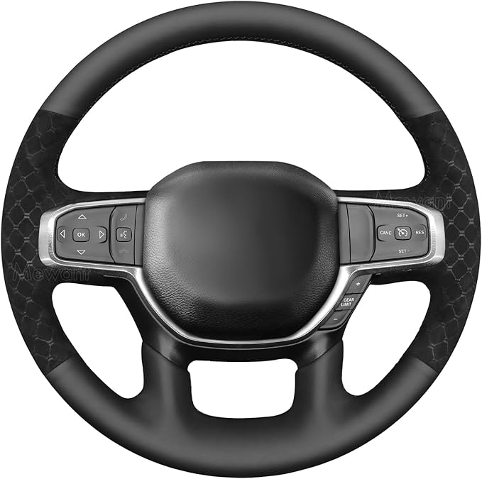 MEWANT Hand-Stitched Steering Wheel Cover Wrap for Dodge Ram 1500 2019-2023 Steering Wheel Accessories for Dodge Ram(Backsides Without Buttons)