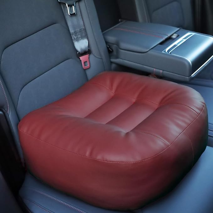 YOUFI Super Thicken Leather Car Seat Cushion for Adults - Portable Angle Lift Seat Pad with Breathable Cover, Handle, and Buckle - Ideal for Trucks, SUVs, and Office Chairs (Red)