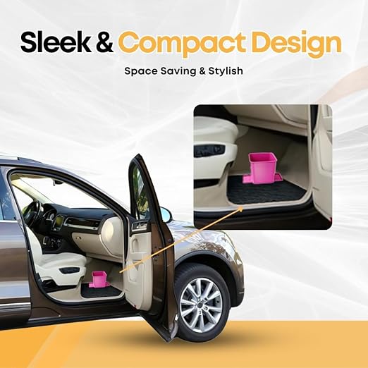 Pink Car Trash Can with Stability Wings | Magic Strip & Clip for Fabric & Rubber Mats – Includes 1 Box of Trash Bags Inside + 6 Extra Boxes (Total of 7 Boxes, 140 Bags) – Compact Garbage Bi