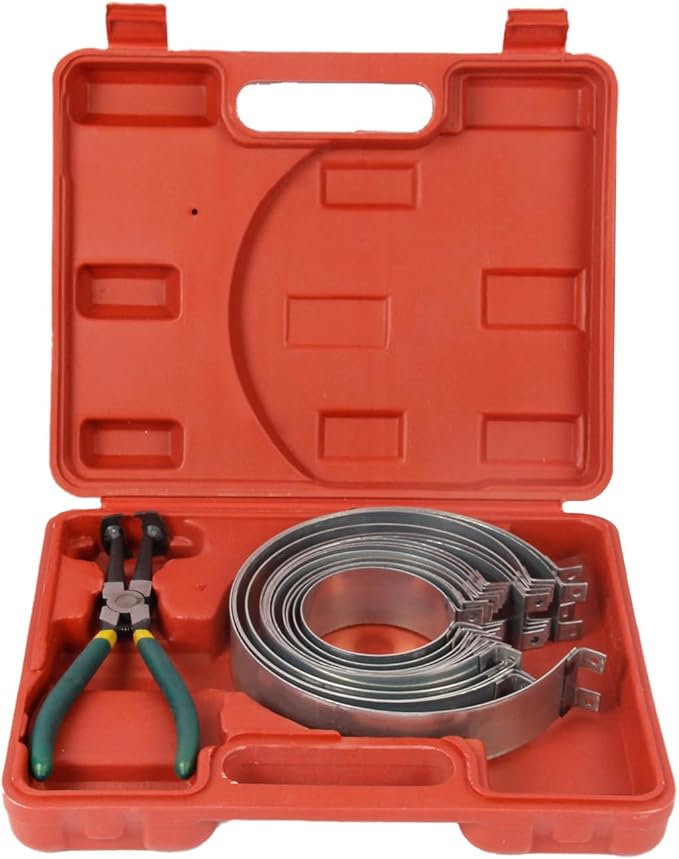 Piston Ring Compressor Tool, 14 Pcs Piston Rings & 1 Adjustable Installer Pliers for Repairing Car Truck Racing Automotive Engine (62-145mm/2.4-5.7inch), Carrying Box