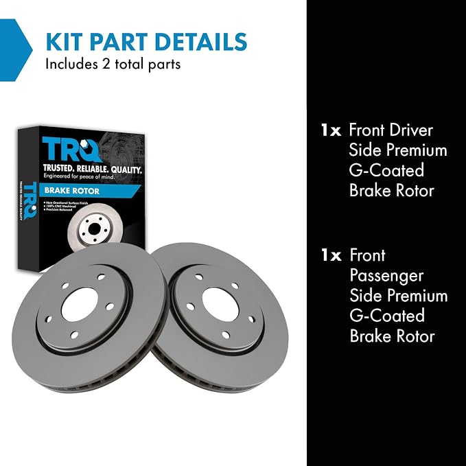 TRQ Front Brake Rotor Set G Coated Vented Compatible with 2008-2016 Dodge Grand Caravan 2009-2013 Journey 2012-2015 Ram C/V 2008-2016 Chrysler Town and Country 2009-2014 Volkswagen Routan