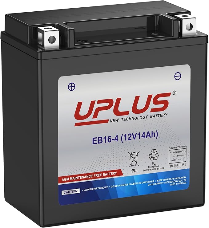 UPLUS Motorcycle Battery EB16-4 replace for YTX16-BS 12V14AH 215CCA Maintenance Free & High Performance AGM Replacement for UTV Snowmobile ATV
