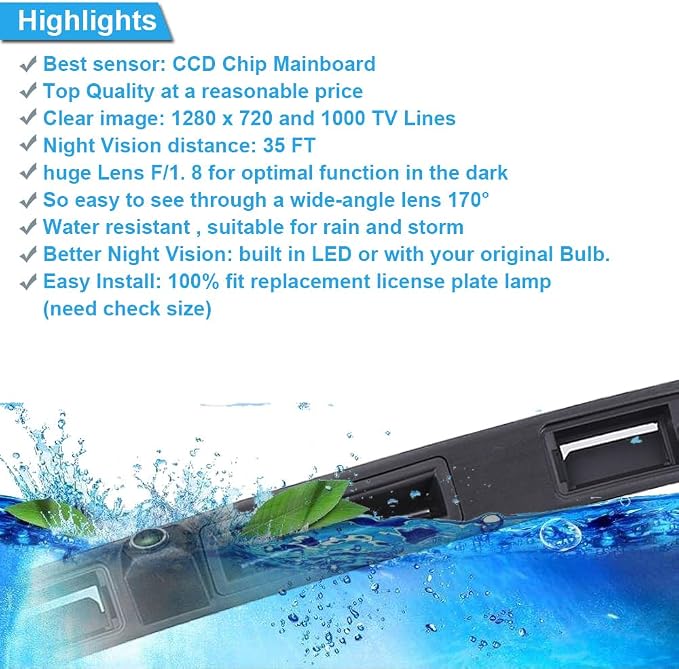18 mm Lens with Micro Switch Plug and Play with Number Plate Lighting without Keyhole Night Vision HD Reversing Camera Replacement for A3 A4 A6 A6L 8V 8P Q7 RS3 8P1 8PA S3 V6 Allroad Sportback Quattro