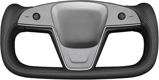 MEWANT Hand Stitched Tesla Model S Yoke Real Leather Steering Wheel Cover Wrap for Tesla Model S 2021-2023 / Model X 2021-2023 Tesla Yoke Steering Wheel Accessories(3D Style)