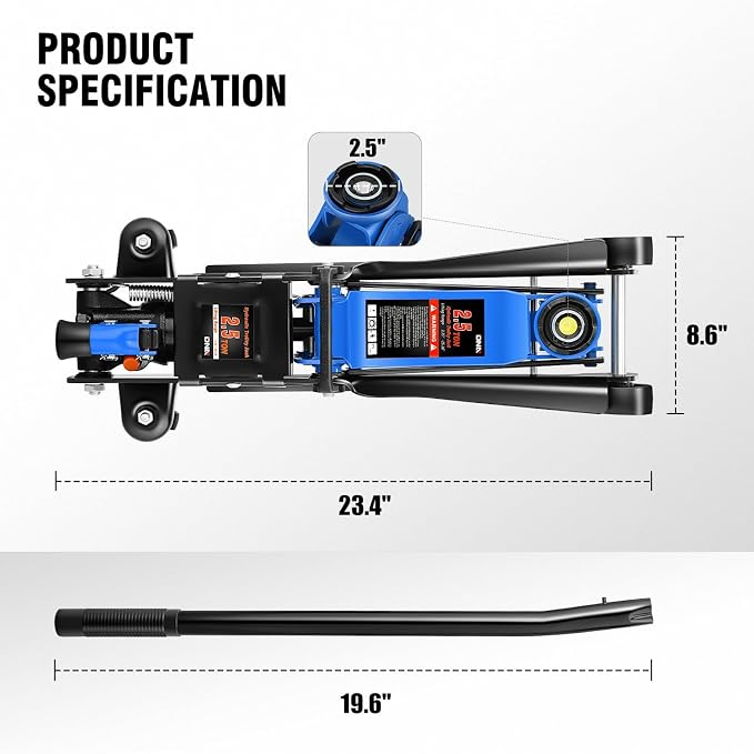 DNA Motoring Low Profile Hydraulic Trolley Service/Floor Jack, 2.5 Ton (5500 lbs) Capacity, Lifting Range 3.35"-15.16",Blue, TOOLS-00676-BL