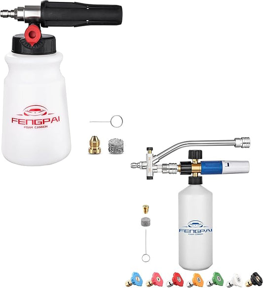 FENG PAI 2PCS Foam Cannon for Pressure Washer with Dual Connector Accessory & 7 Sprayer Nozzles, Dual Lance Soap Cannon, Double Tip Soap Attachment for Foam Blaster, 1/4" Quick Connect