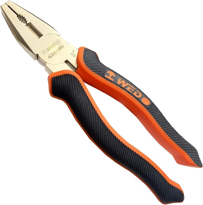 WEDO Non-Sparking Lineman's Pliers 8", Spark-free Safety Side Cutter Linemans Pliers, Combination Pliers, Wire Stripper, Crimper, Cutter, DIN Standard, BAM & FM Certificate, Aluminum Bronze