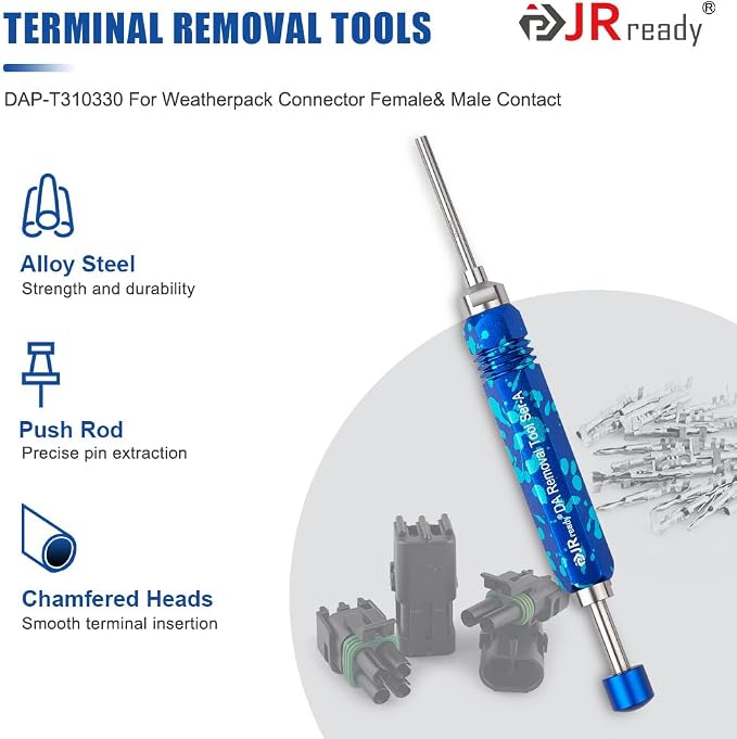 JRready DAP-T310330 Weather Pack Terminal Extractor Tool for Delphi Weatherpack Serie Contacts Automotive Electrical Connectors, Terminal Removal Tool, ID: 0.122'',OD: 0.129''