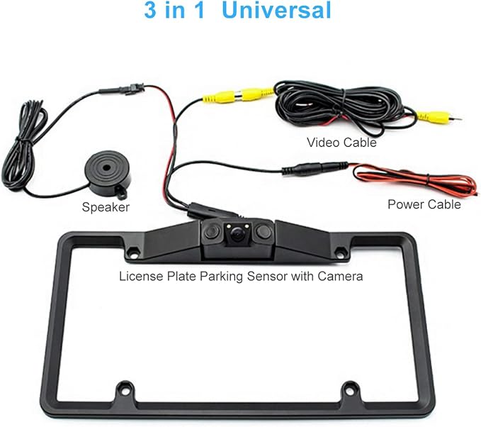 License Plate Camera,3 in 1 Car License Plate Frame Parking Rearview Reverse Backup Camera 2LED with 120 Degrees Wide Angle for Vehicles, Reduces Incidents