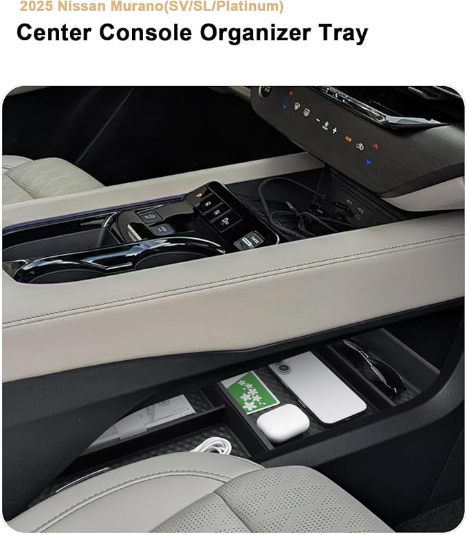 2026 Murano Center Console Organizer - For 2025-2026 Nissan Murano Lower Console Storage Tray - 2 Pcs Compatible with 2025 2026 Nissan Murano(SV/SL/Platinum) Accessories Lower Center Console ABS