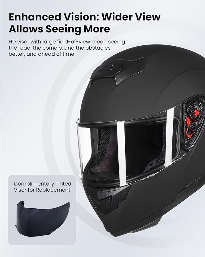 ILM Full Face Motorcycle Helmet for Motocross Street Bike DOT Certified 2 Visors Model-317(Matte Black, XL)