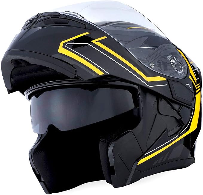 1Storm Motorcycle Modular Full Face Helmet Flip up Dual Visor Sun Shield: HB89 Arrow Yellow