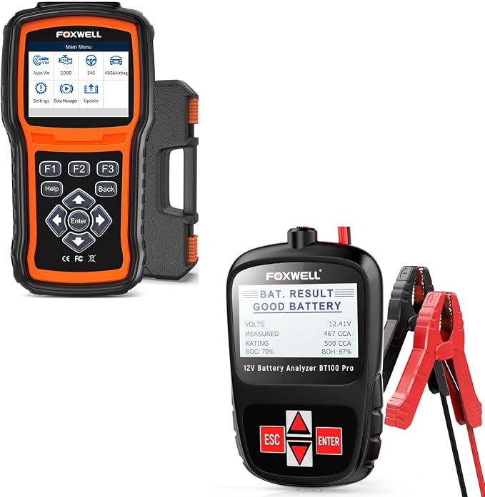 FOXWELL NT630 Plus ABS SRS Airbag Bleed Scanner with FOXWELL BT100 Pro 12V Car Battery Tester