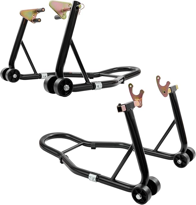 vevor Motorcycle Stand Lift 850lbs Front Rear Combo Stand Lift Stand Front Wheel Fork Stand Rear U+L Fork Swingarm Spool Stand Compatible with Most Yamaha Honda Kawasaki Suzuki Motorcycles Black