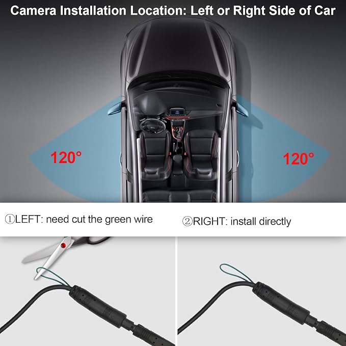 Side View Camera and 4.3” Monitor Kit, Car Door Tape Mounting Blind Spot Camera, Parking Assistance System with HD LCD Screen and Night Vision Cam for Trailers Pickup SUVs RVs