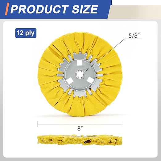 8" Yellow Airway Buffing Wheel 5/8'' Arbor Hole 12 Plys Hard Polishing for Angle Grinder,2 Pcs Polishing Wheels