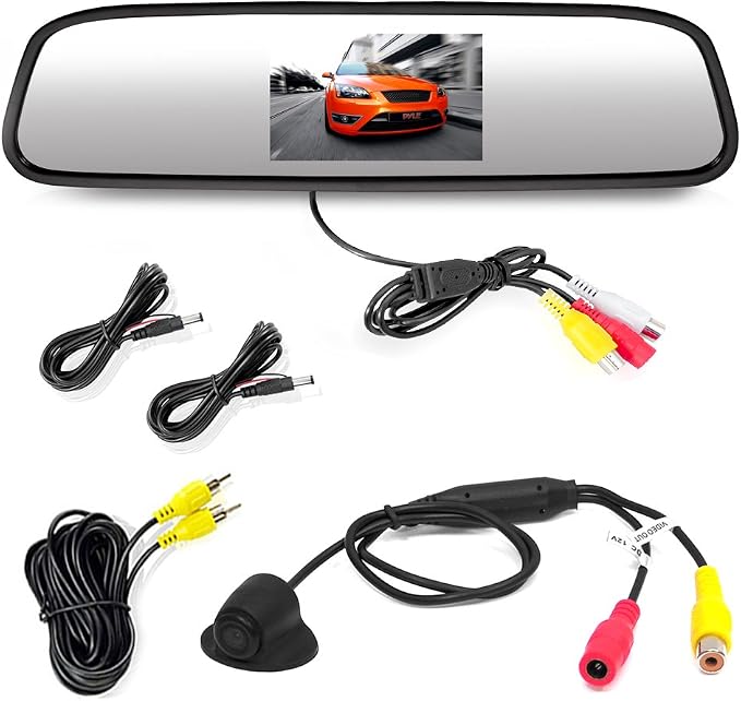 Pyle PLCM4340 Car Vehicle Rearview Backup Camera & Mirror Monitor Parking Kit, Waterproof Night Vision Cam, 4.3'' Screen, Distance Scale Lines, Night Vision