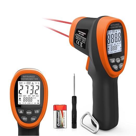 Pyrometer 30:1 Industrial, -58℉ to 2732℉ Digital High Temp Infrared Thermometer, Non Contact Laser Thermometer Gun, IR Temperature Gauge for Forge Grill (NOT for Human)