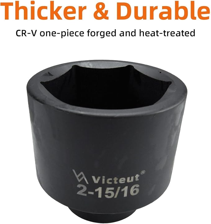 1" Drive 2-15/16" Impact Socket, 6-Point, Heat Treated Cr-V Alloy Steel, One-Piece Forged, Surface Phosphating and Blackening Treatment, Anti-rust, Radius Corner Design, No Harm to Nut Corners