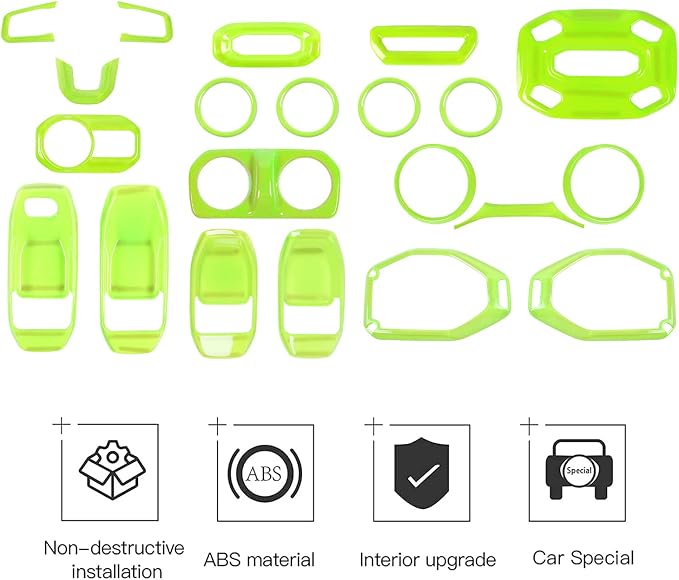 CheroCar 21PCS Full Set Interior Decoration Trim Kit for 2018-2026 Jeep Wrangler JL JLU & Gladiator JT Steering Button Frame, Air Conditioning Vent, Reading Light,Speaker (Green)