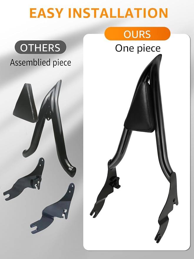 One-Piece Sissy Bar Fit for Harley Davidson 2009-2026 Rear Passenger Backrest Quick Release Compatible for Touring Street Glide, Road Glide, Road King, Ultra Limited, Electra Glide