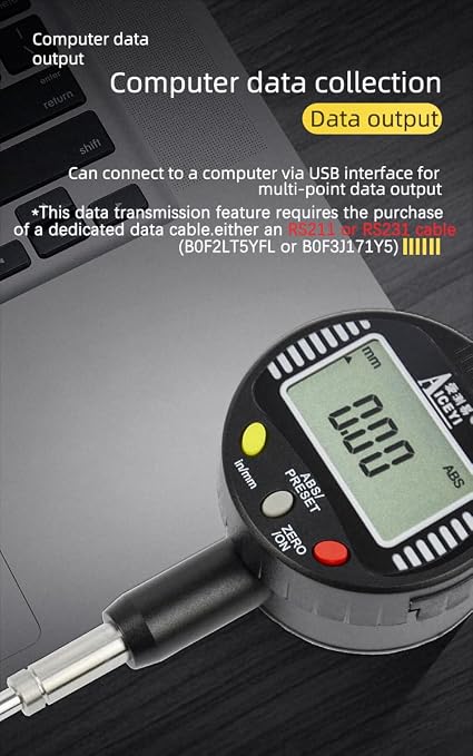 Digital dial Gauge, with a Range of 0-0.5in/12.7mm and a Digital Indicator Accuracy of 0.01mm/0.0005 "Metric and Imperial Measure Tool Electronic Dial Gauge