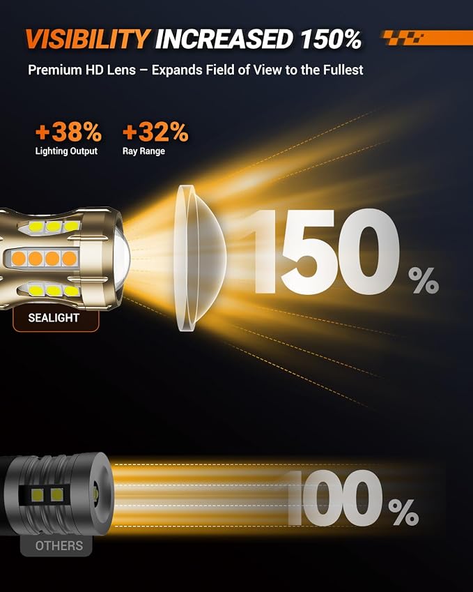 SEALIGHT 3157 Switchback LED, 2025 Latest 3157 LED Bulb Dual Color Amber Yellow/White 3156 3457 4157 T25 Lamps with HD Len & Extra Resistor for Turn Signal/DRL/Parking Lights, 34-SMD Chipset, 2PCs