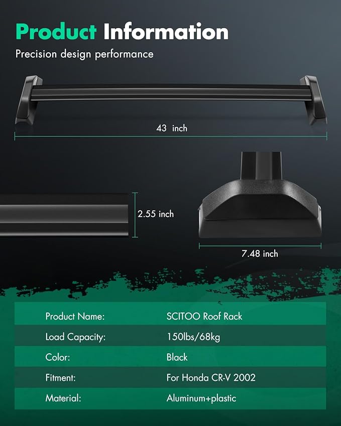 Scitoo Roof Rack Cross Bars Baggage Carrier for Honda CR-V 2002-2006 Black 2 Pcs Roof Top Rack Luggage Carrier