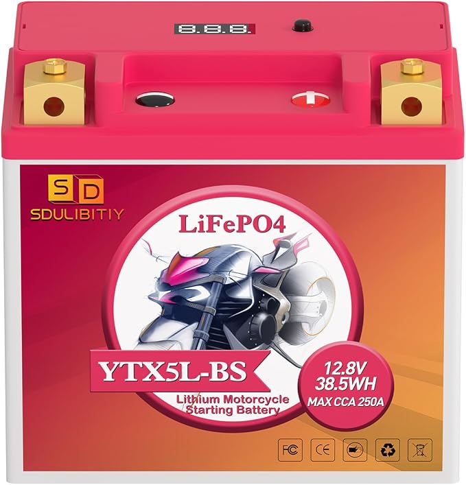 YTX5L-BS Lithium Motorcycle Battery LiFePO4 Powersport 12.8V 3Ah 250CCA Replacement Motorcycle, ATV, UTV, Scooter, 4 Wheeler