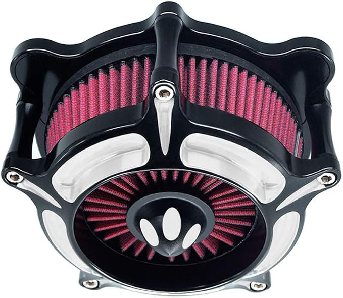 Motorcycle Air Filter Turbine Intake Cleaner Kit Cnc Cut Chrome for Harley Dyna 2000-2017 Softail 2000-2015 Touring 2000-2007 Fitment - B (Red)
